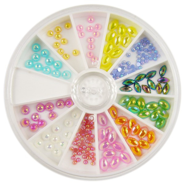 Ruota per nail art con perle, 12 colori
